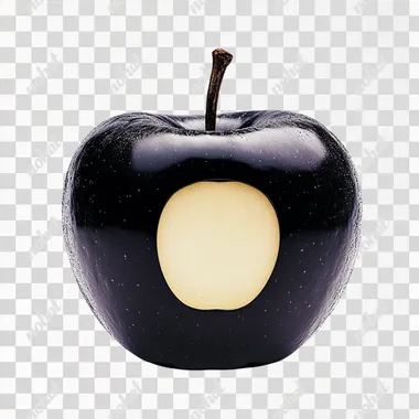 a cut black apple,white background