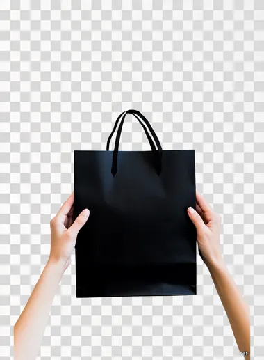 "Black Friday Dataset" in bold font on top of a photo of a black shopping bag held by a woman's hands, against a white background, in a flat lay photography style, stock photo, 35mm lens, f/2.0, with white space around the border, high resolution, high quality, and high detail.    94bqemt