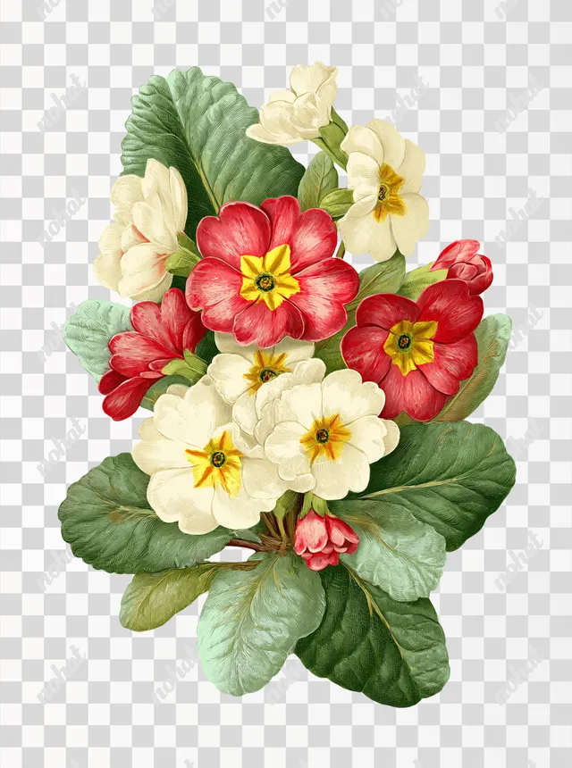 PNG Vintage Primrose Cluster in Watercolor