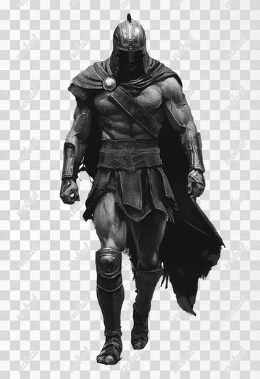 hyper realistic design for gladiator walking front view black and grey clean white background no effects