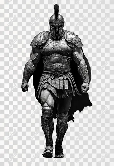 hyper realistic design for gladiator walking front view black and grey clean white background no effects