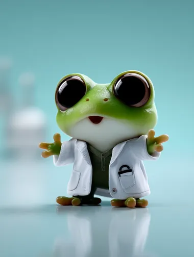 a cute 3D frog in scientist lab coat and in kawaii cute style of 3d render, pixar style  rofile 42237pl