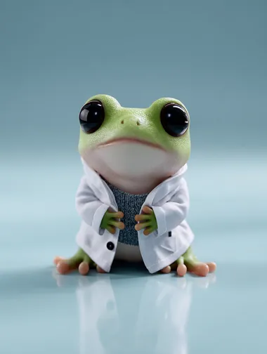 a cute 3D frog in scientist lab coat and in kawaii cute style of 3d render, pixar style  rofile 42237pl