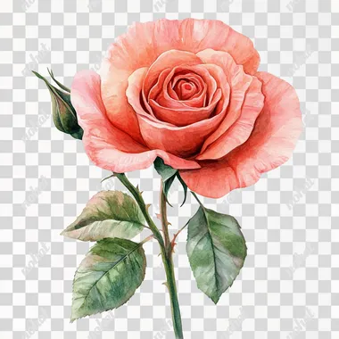 Highly Detailed Watercolor Rose Clipart on an isolated background