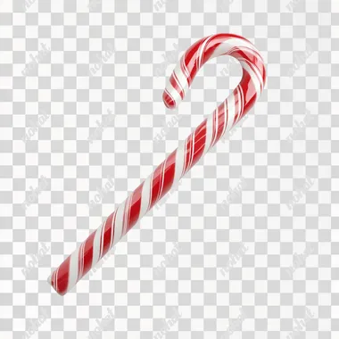 A candy cane, realistic style, white background, red and white striped, realistic