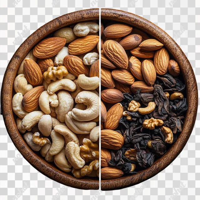 PNG Mixed Nuts and Tea Bags on Wooden Surface in Cozy Living Area