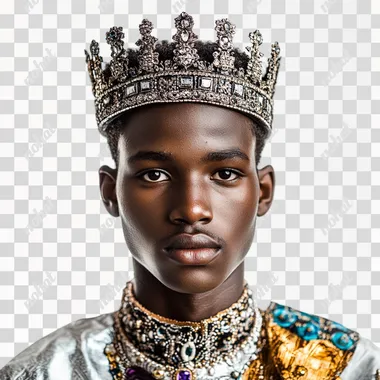 a young 20 year old Royal African king on a clear white background real life like 4K photo realistic