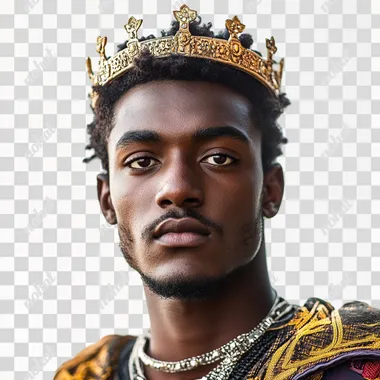a young 20 year old Royal African king on a clear white background real life like 4K photo realistic