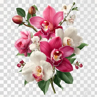 Orchid flowers bouquet, pink and white colors, isolated PNG, high-resolution floral clipart   ipysnhq --raw