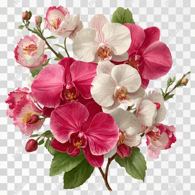 Orchid flowers bouquet, pink and white colors, isolated PNG, high-resolution floral clipart   ipysnhq --raw