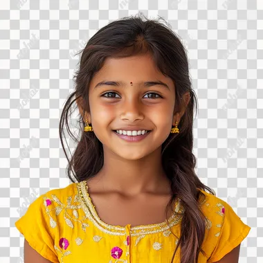 an Indian adolescent RURAL girl of age 15 yrs, Smiling and standing in School, white background --s 250