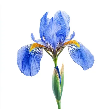 photo of blue iris flower isolated on white background