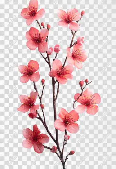 small cherry blossom arrangement on white background no shadow