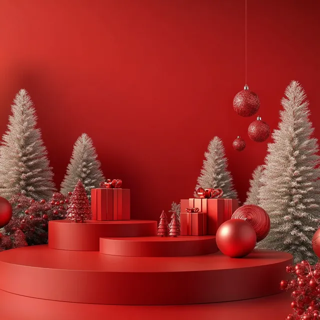 Christmas Scene with Presents and Trees in Cozy Living Room Setting