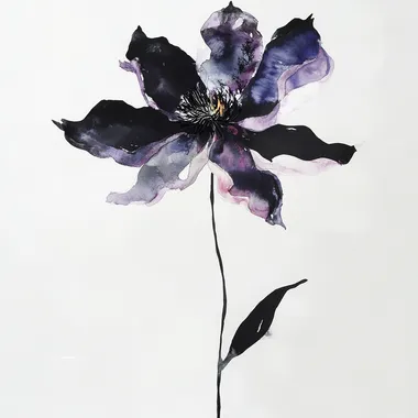 Helen Dealtry style unique long dark flower on a white background