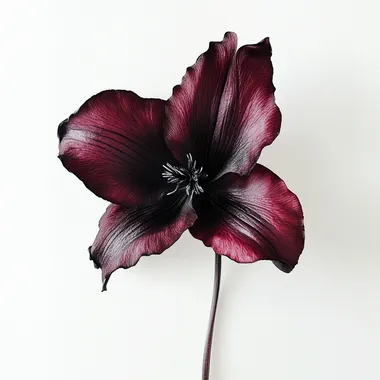 Helen Dealtry style unique long dark flower on a white background