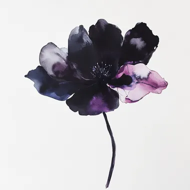Helen Dealtry style unique long dark flower on a white background