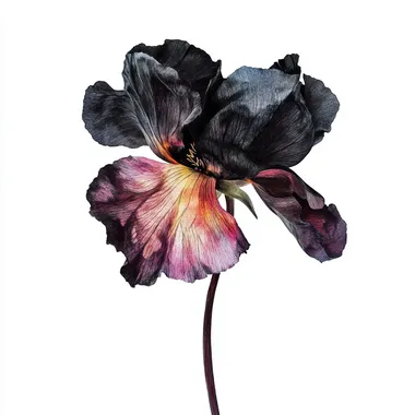 Helen Dealtry style unique long dark flower on a white background