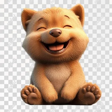 A cute puppy sitting on the floor, head cocked, smiling happily, one hand fanning, chubby face and body, furry fur, 3D animal, anthropomorphic, full body, exaggerated movements, exaggerated demeanour