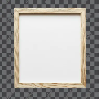 A light wooden frame with a blank canvas on a white background, no shadows, a flat lay view of the front face of an empty photo or painting frame, a mockup template for artwork and poster design rectangle shape