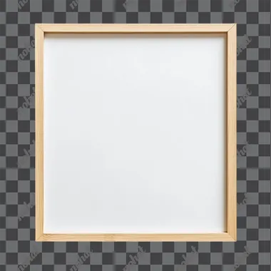 A light wooden frame with a blank canvas on a white background, no shadows, a flat lay view of the front face of an empty photo or painting frame, a mockup template for artwork and poster design rectangle shape