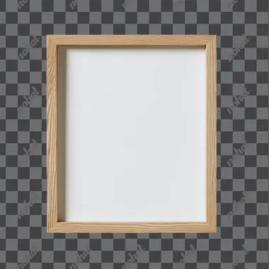 A light wooden frame with a blank canvas on a white background, no shadows, a flat lay view of the front face of an empty photo or painting frame, a mockup template for artwork and poster design rectangle shape