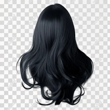 Hair wig black color, plain white background 8K HD