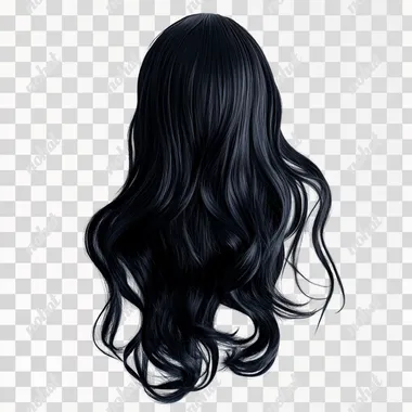 Hair wig black color, plain white background 8K HD