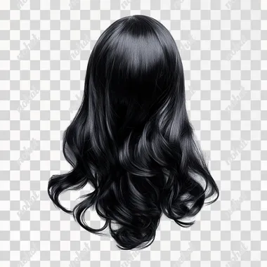 Hair wig black color, plain white background 8K HD