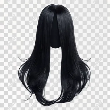 Hair wig black color, plain white background 8K HD