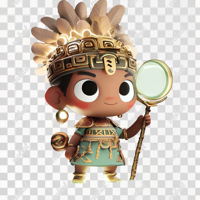 PNG Chibi-style archaeologist character exploring a vibrant rice field
