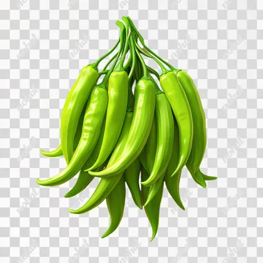 a lot of green chillies in a bunch, photorealistic, white background