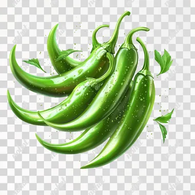 a lot of green chillies in a bunch, photorealistic, white background