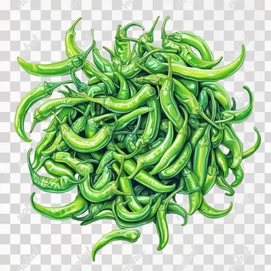 a lot of green chillies in a bunch, photorealistic, white background