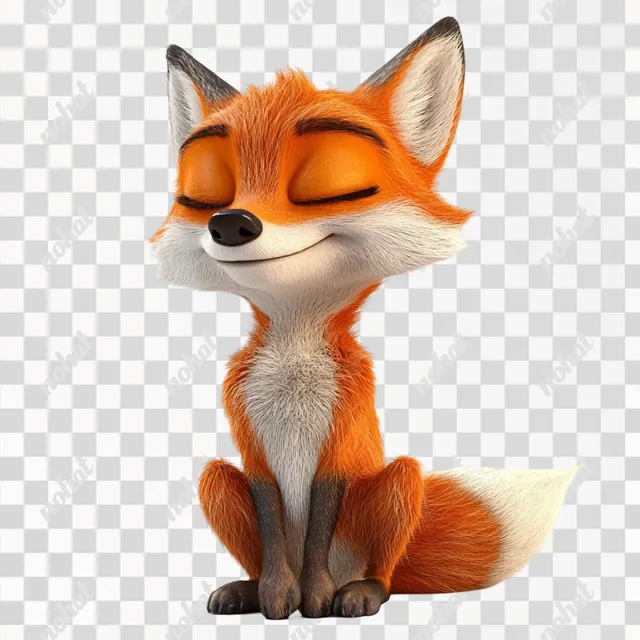 a red fox sitting down with its eyes closed