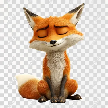 A funny fox chilling mood, 3D render cartoon style, highly detailed, high-quality image, hyper-realistic rendering, high resolution, with a white background