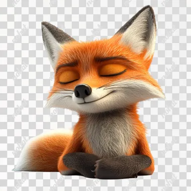 A funny fox chilling mood, 3D render cartoon style, highly detailed, high-quality image, hyper-realistic rendering, high resolution, with a white background