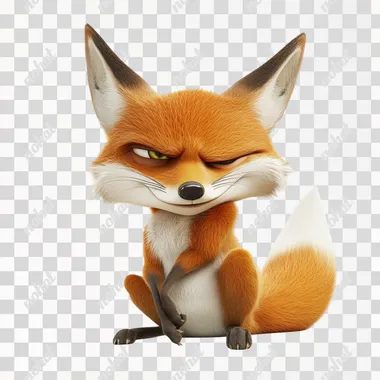 A funny fox chilling mood, 3D render cartoon style, highly detailed, high-quality image, hyper-realistic rendering, high resolution, with a white background