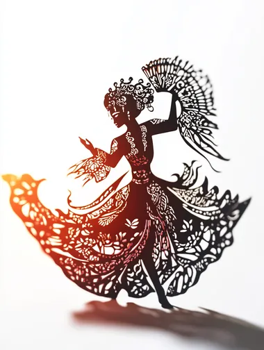 The artistic style of intangible paper-cut shadow play, close-up scenery, high saturation and colorful color matching, and fine depiction techniques. The silhouette of the main Peking Opera figure is suspended on a pure white background, with a large area of blank space, symmetrical composition, mysterious and gorgeous atmosphere, exquisite and delicate picture effect, oriental traditional culture, C4D rendering, uniform and soft light, 3D stereoscopic display, ultra-high definition and 48K painting.