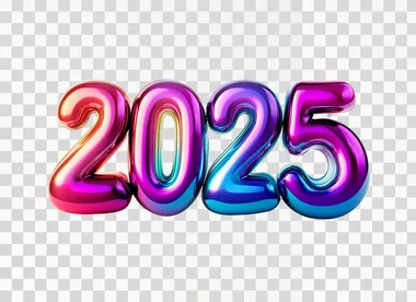 Bold 3D bubble numbers "2025", futuristic vibrant colors, rounded glossy surfaces, isolated against a pure white background, wide-angle lens, soft natural shadows, ultra-realistic style
