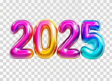 Bold 3D bubble numbers "2025", futuristic vibrant colors, rounded glossy surfaces, isolated against a pure white background, wide-angle lens, soft natural shadows, ultra-realistic style