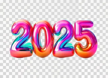 Bold 3D bubble numbers "2025", futuristic vibrant colors, rounded glossy surfaces, isolated against a pure white background, wide-angle lens, soft natural shadows, ultra-realistic style