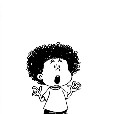 A young boy with messy black hair, standing with wide eyes and an open mouth, expressing shock and excitement. His posture is slightly forward-leaning, hands slightly raised as if taking in his surroundings. Minimal comic-style line art on a white background.   --cw 100