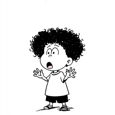 A young boy with messy black hair, standing with wide eyes and an open mouth, expressing shock and excitement. His posture is slightly forward-leaning, hands slightly raised as if taking in his surroundings. Minimal comic-style line art on a white background.   --cw 100