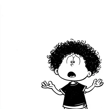 A young boy with messy black hair, standing with wide eyes and an open mouth, expressing shock and excitement. His posture is slightly forward-leaning, hands slightly raised as if taking in his surroundings. Minimal comic-style line art on a white background.   --cw 100