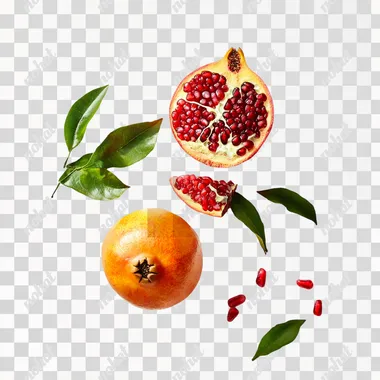 A bright orange and red color pomegranate on a white background