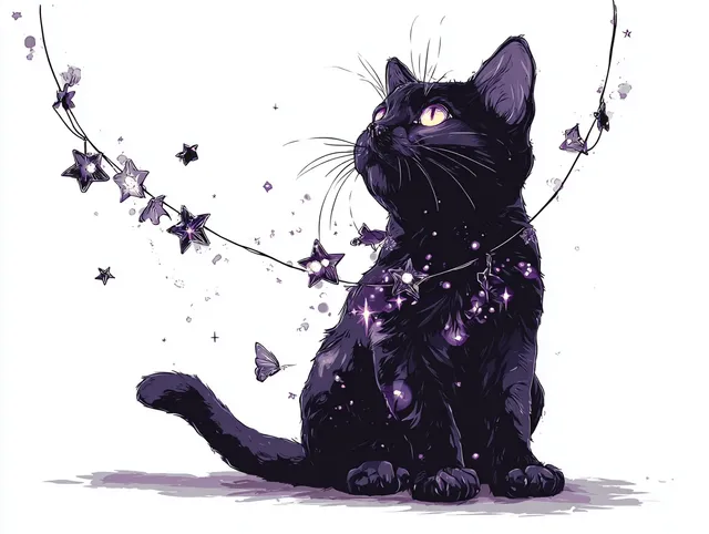 Whimsical Black Cat with Glowing Amethyst Eyes