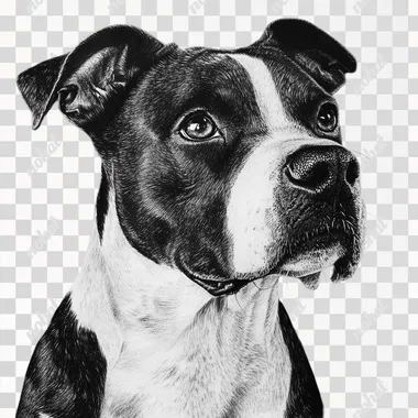 amstaff realistic portrait black and white drawing