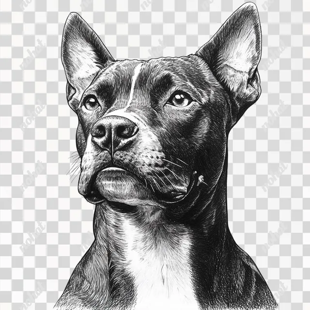 Realistic Black and White Amstaff Portrait