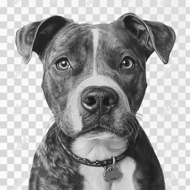 amstaff realistic portrait black and white drawing
